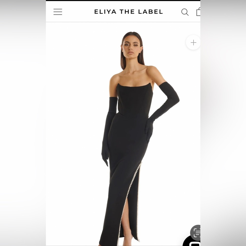 Black strapless dress with Pearl slit by Australian designer Eliya The Label